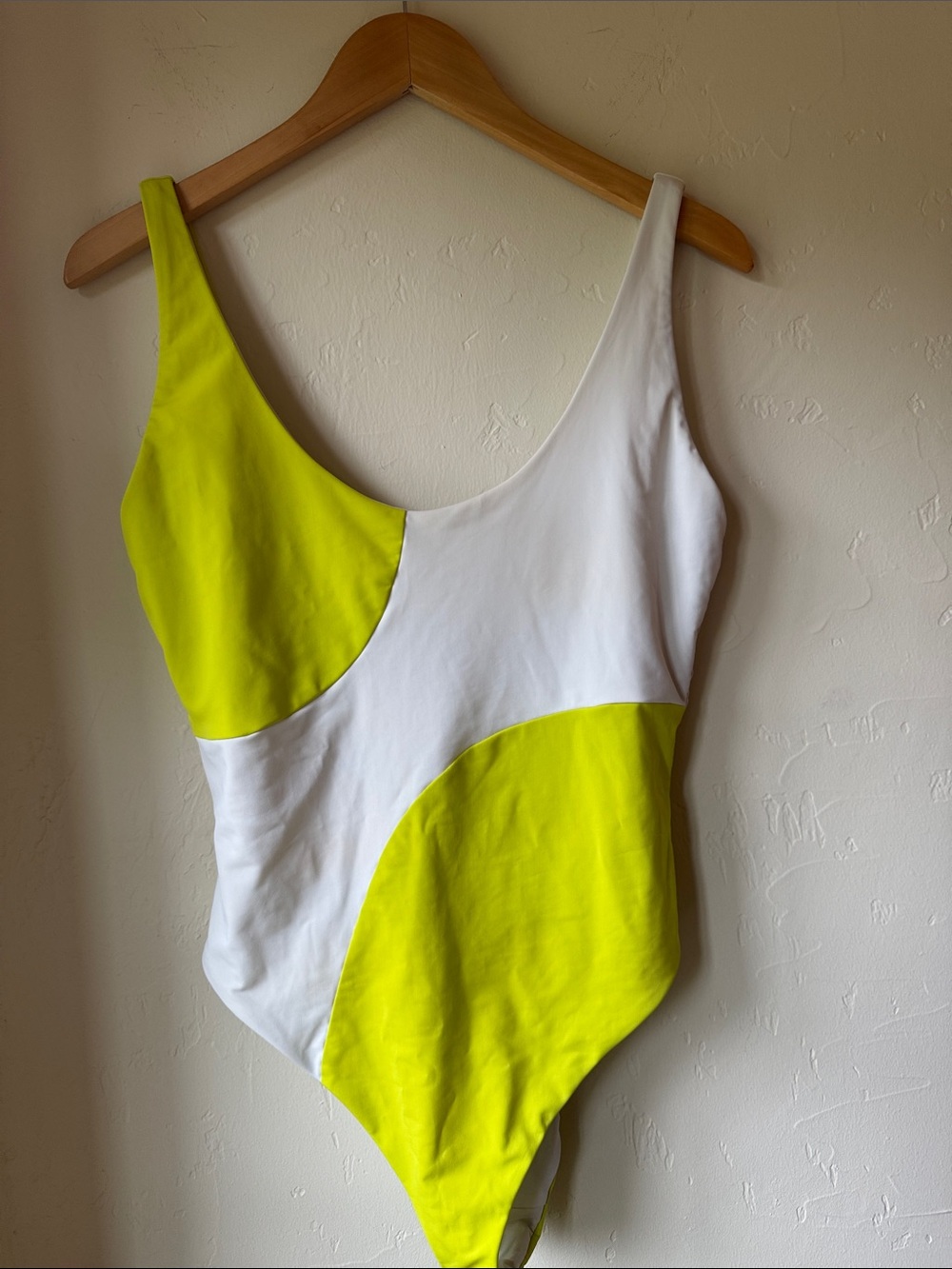 Mara Hoffman White and Neon Yellow Colorblock One-Piece Swimsuit